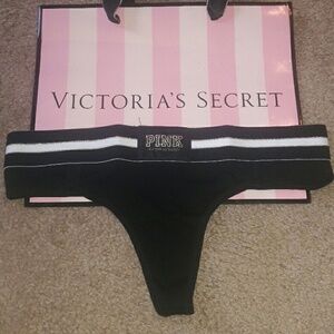 VS Pink Logo Thong Panties Gold White Stripe New